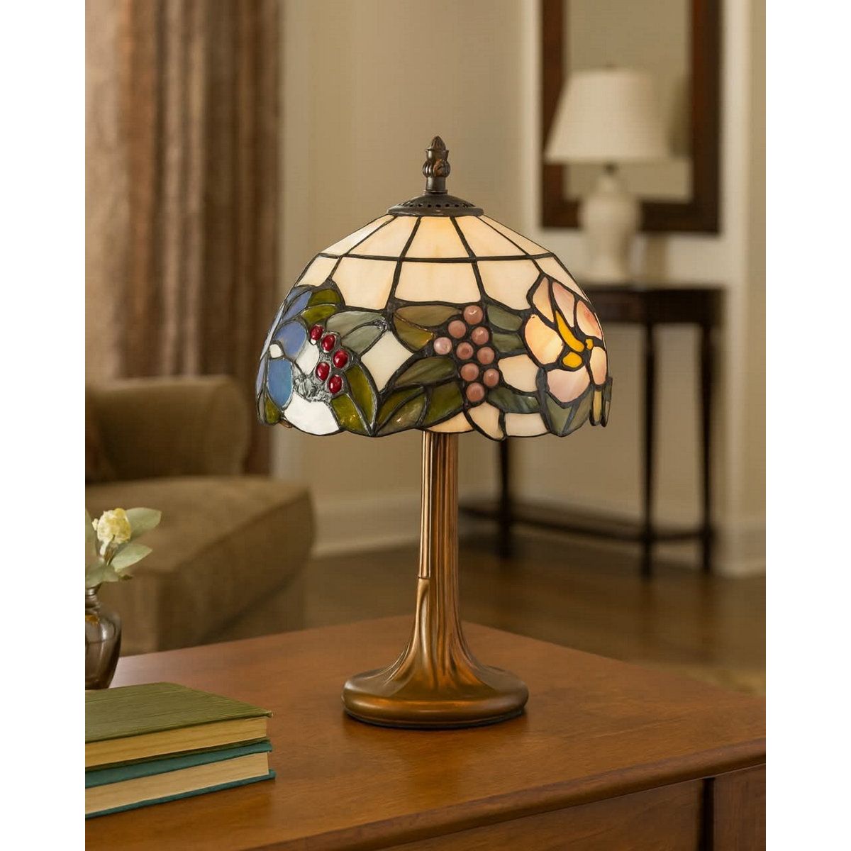 Lark Manor Carpentras 34cm Tiffany Style Lily Blue Pink Cream Glass Table Lamp &amp;amp; Reviews | Wayfair.co.uk