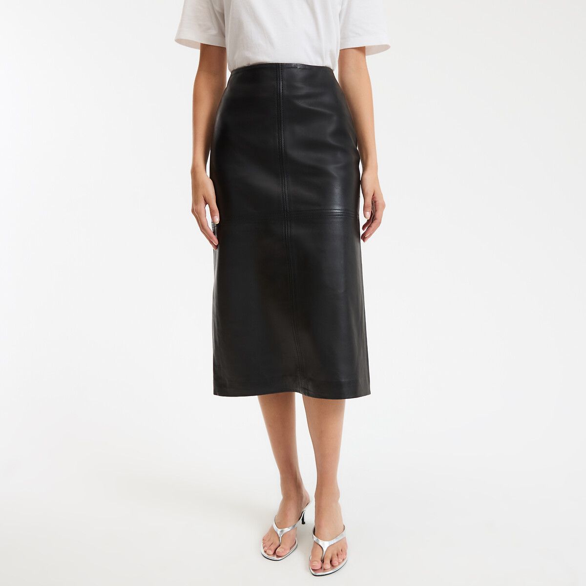 Midi Length Pencil Skirt in Sheepskin Leather