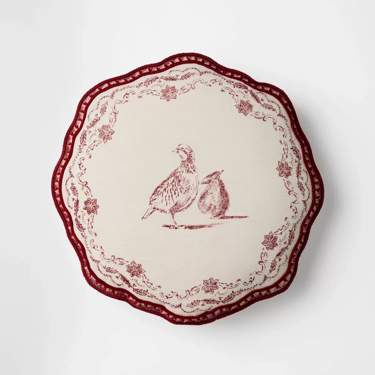 Cream and Burgundy Partridge Pillow - 16u0026#34;r X 2u0026#34;d - Thresholdu0026#8482; Designed With Studio Mcgee