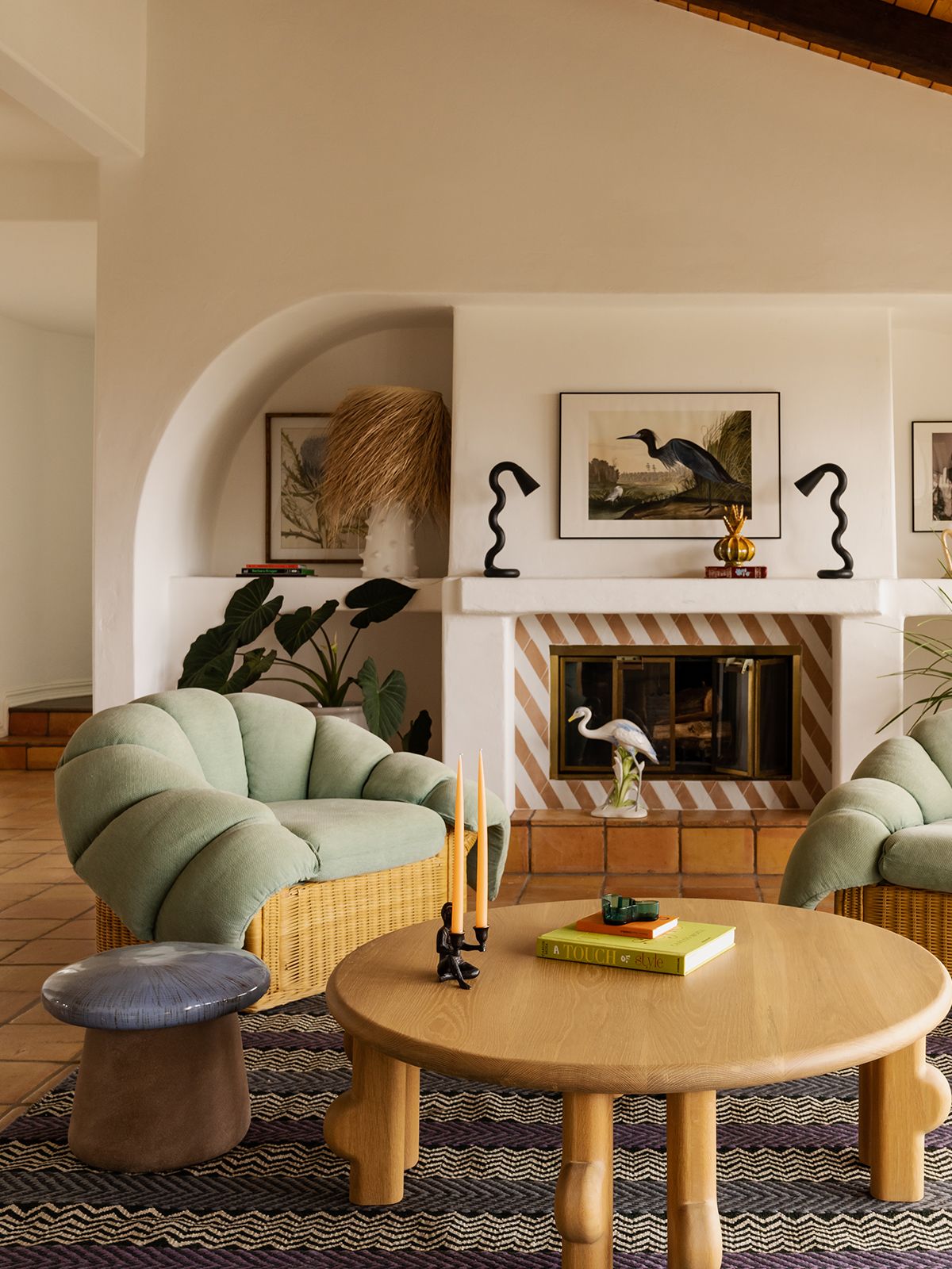 living room with indoor tree