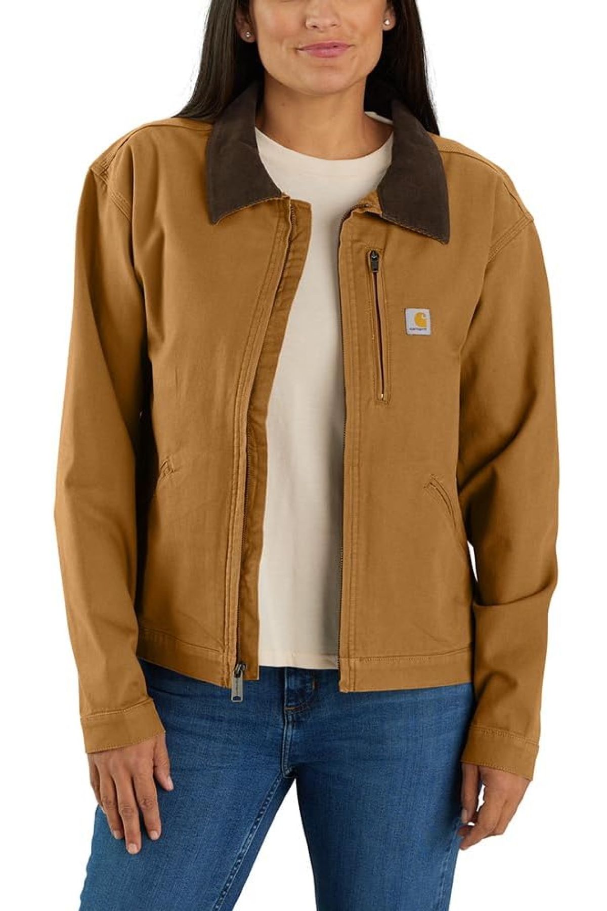 Carhartt Women's Rugged Flex Loose Fit Canvas Detroit Jacket, Carhartt Brown, Medium