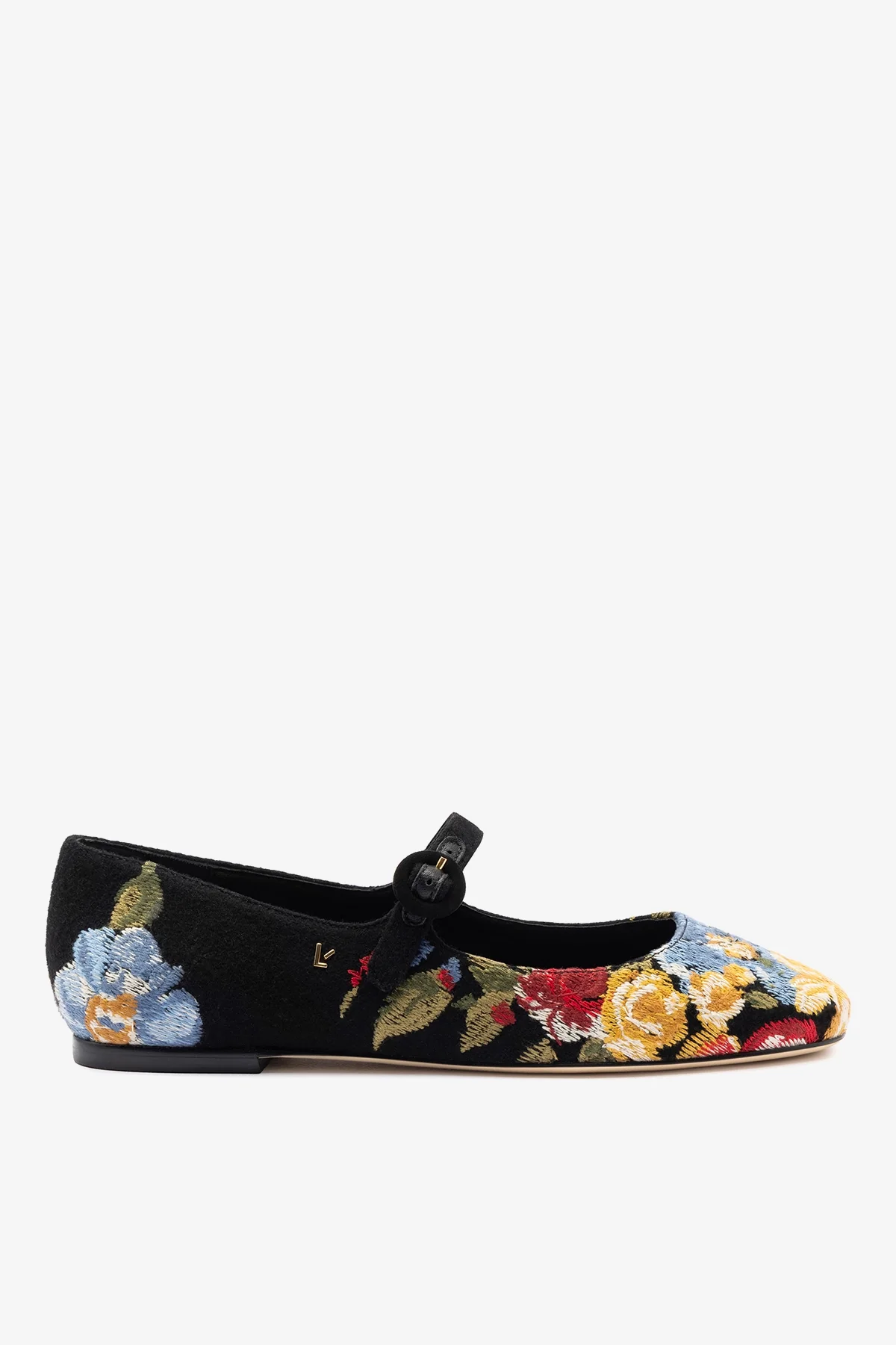 Larroud&amp;eacute; x Markarian, Larroud&amp;eacute; X Markarian Flat in Black Wool and Floral Embroidery