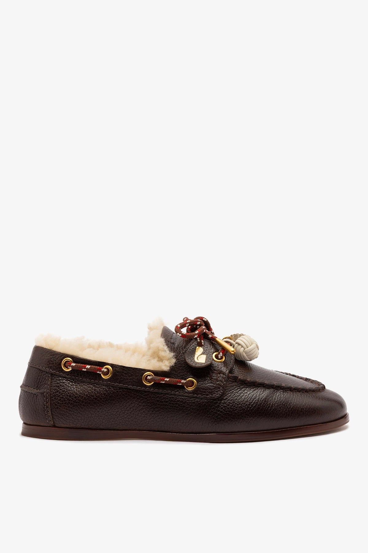 Cyprus Boat Shoe in Brown Leather and Natural Shearling