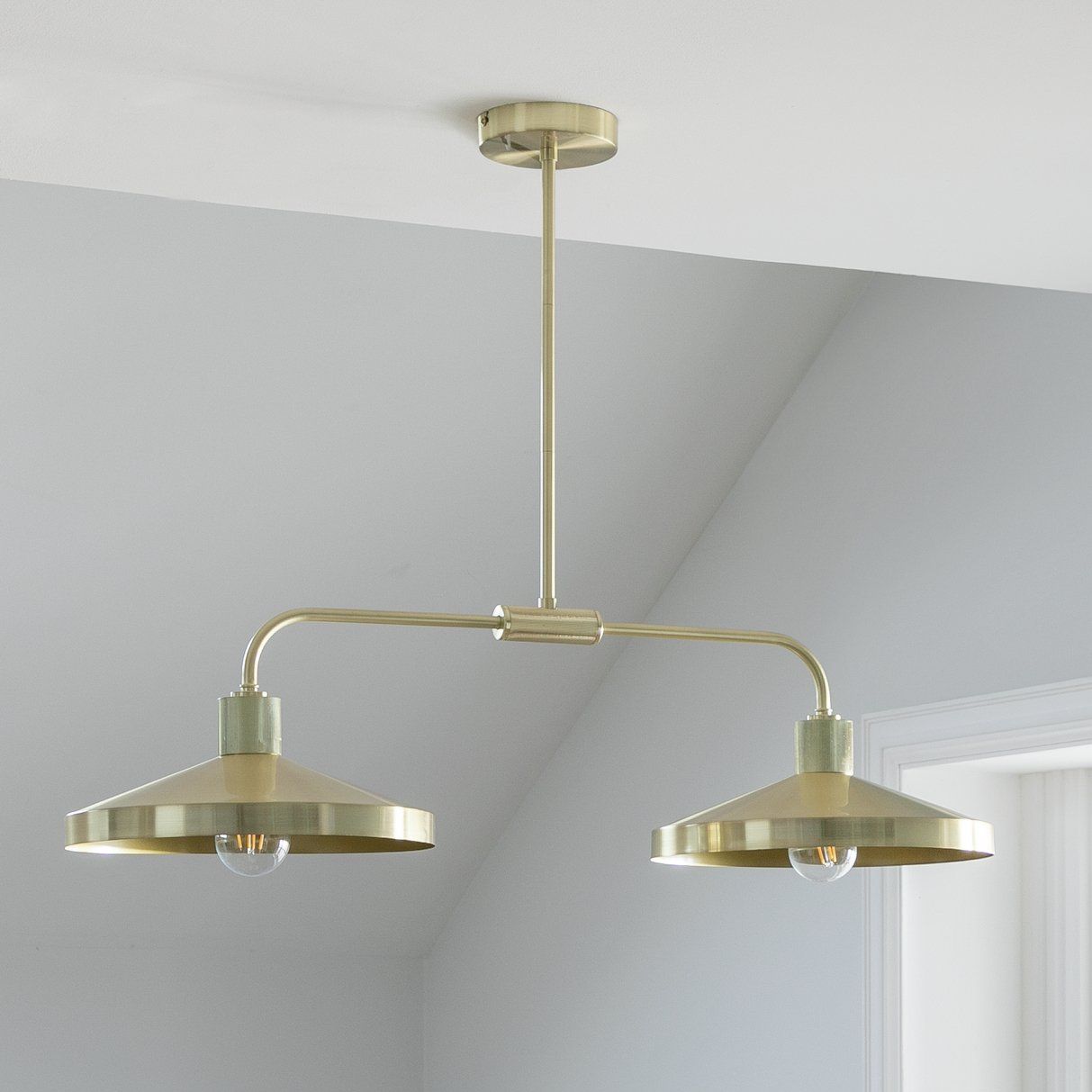 Habitat Cone Metal 2 Light Pendant Bar Light - Brass