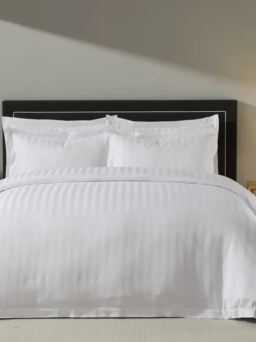 Hotel Satin Stripe 200 Thread Count Duvet Cover - White
