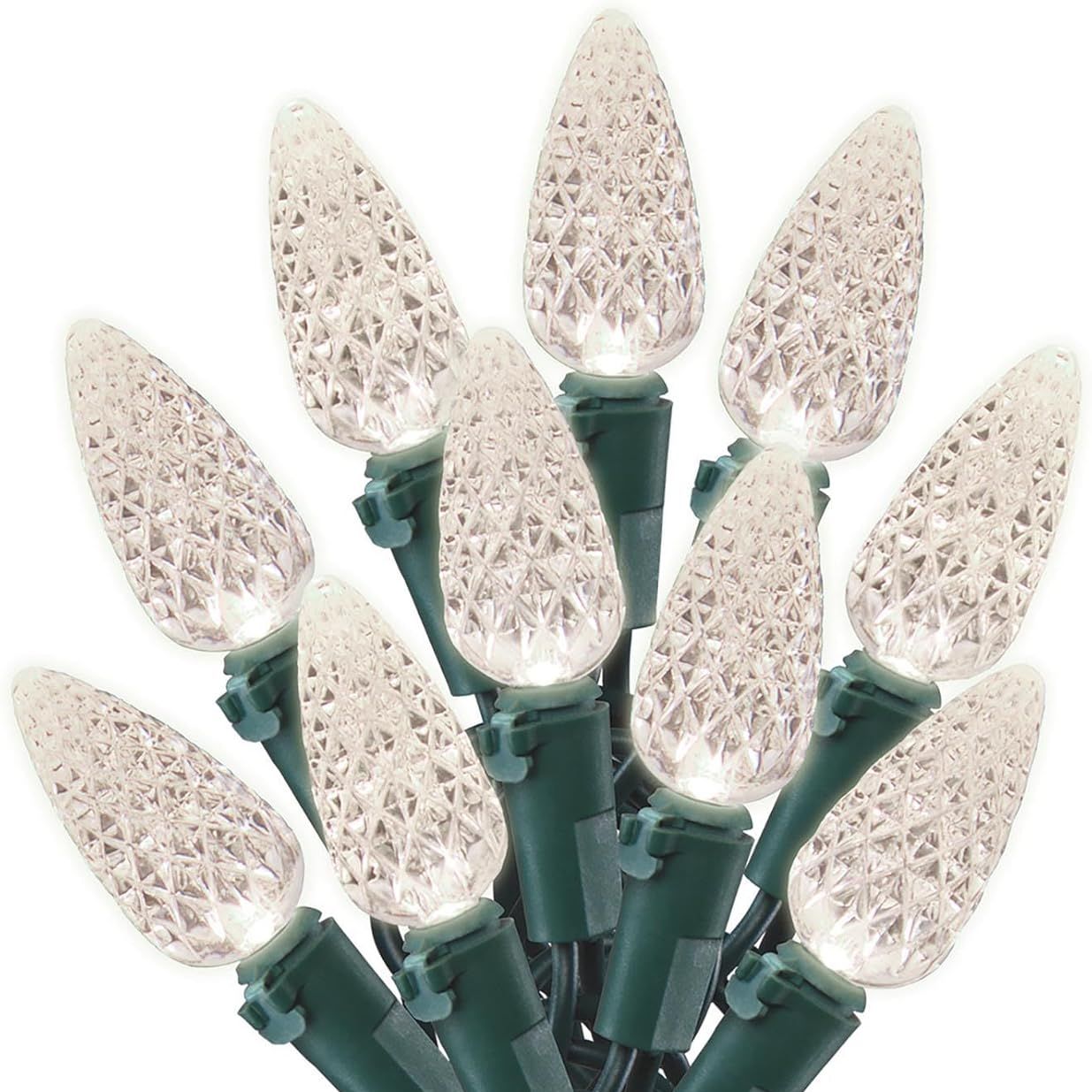 Sylvania 100 Led Warm White C6 Christmas Lights With Green Wire. 24.5&#039; Lighted Length