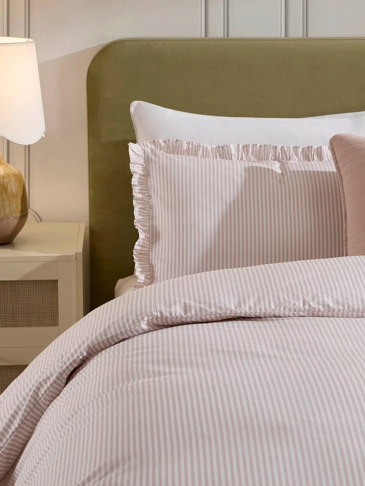 Dusk, Remy 200 Thread Count Stripe Duvet Cover & Pillowcase Set - Blush