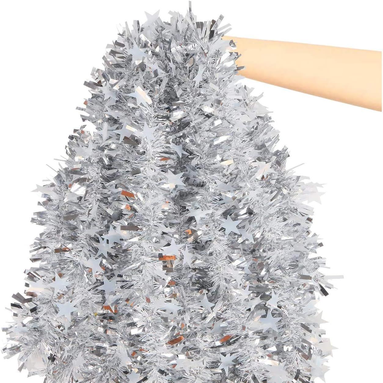 Lokipa 10m Silver Christmas Chunky Tinsel Garland With Star for Christmas Tree Decorations