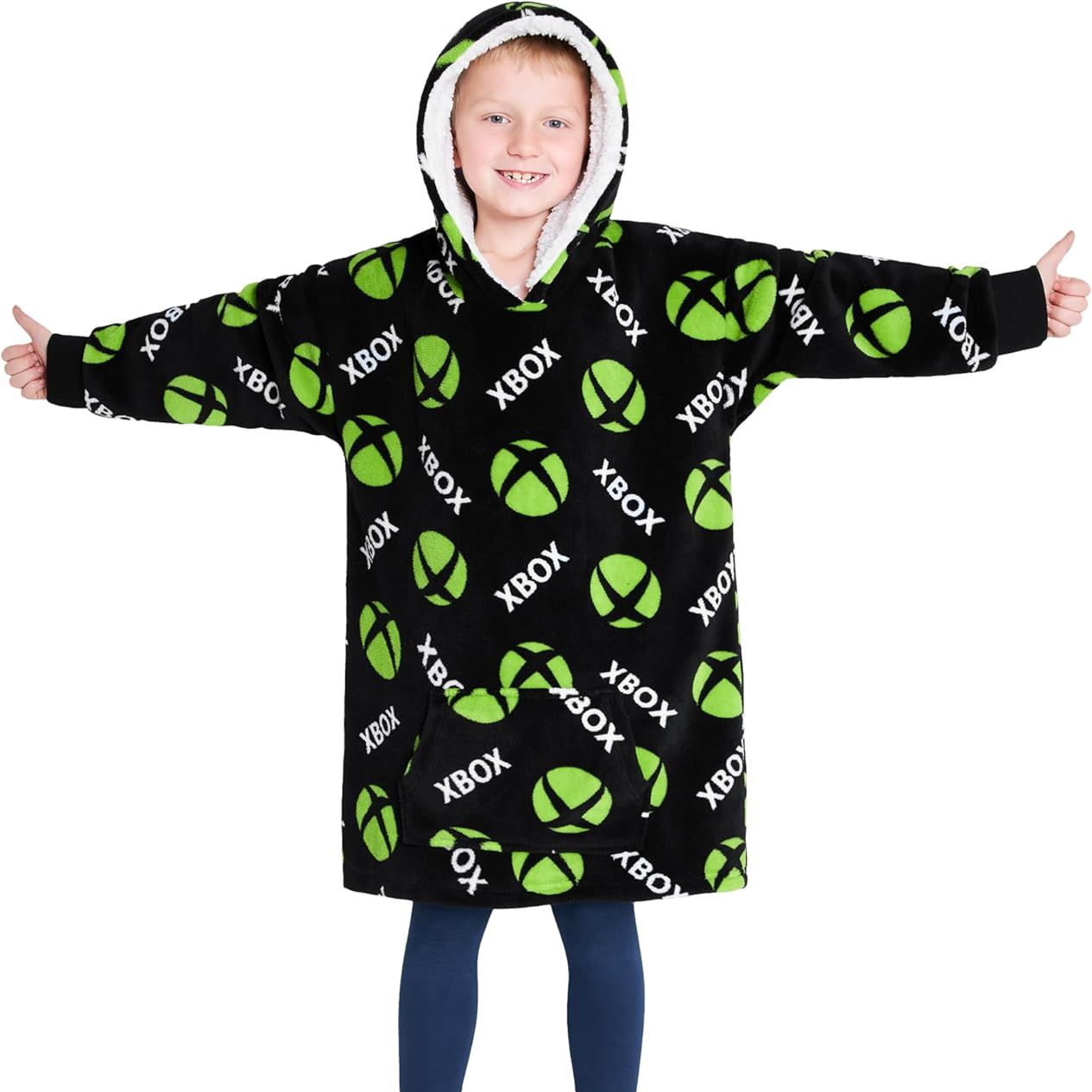 Xbox Fleece Blanket Hoodie for Boys and Teenagers - One Size Cosy Kids Oversized Hoodie Blanket - Gamer Gifts for Boys