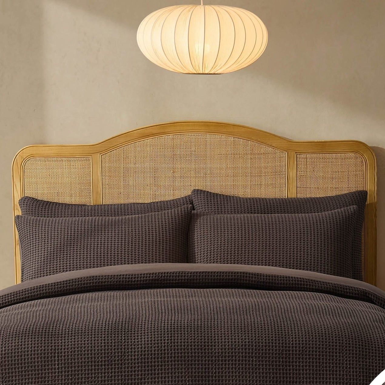 Portofino Waffle 100% Cotton Duvet Cover 200 Thread Count - Chocolate
