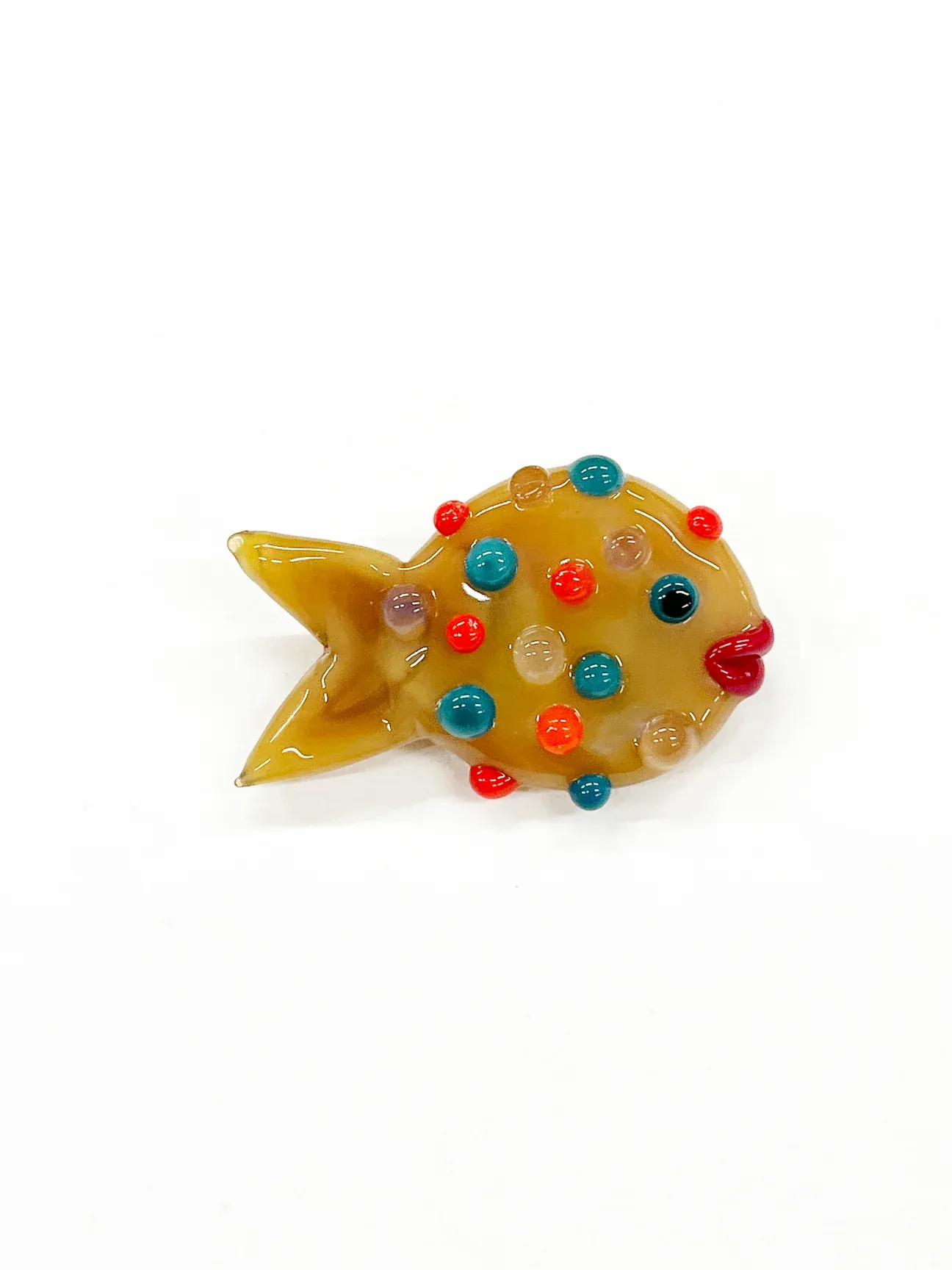 Nikki Chasin, Glass Puffer Fish Brooch - Camel