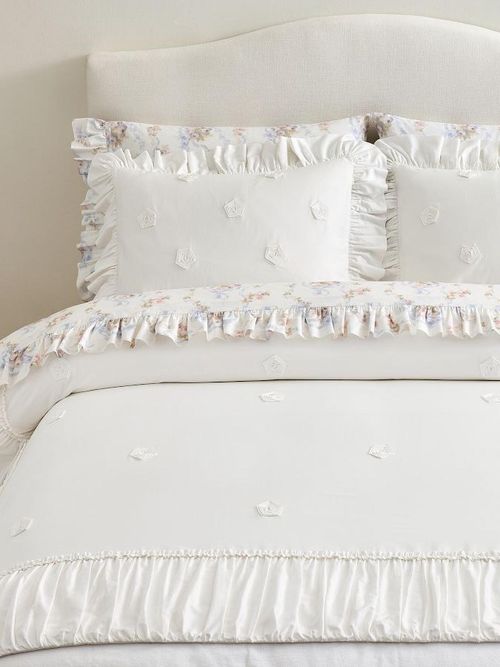 Loveshackfancy White Embellished Rosette Quilt Cover