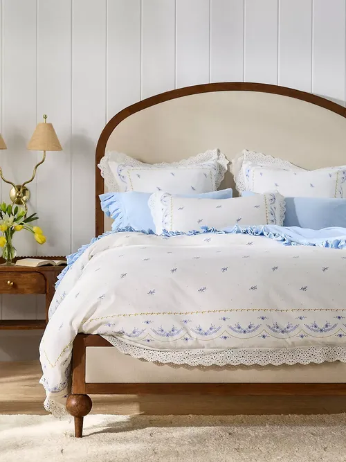 Ophelia Cotton Printed Lace Trim Floral Duvet Cover