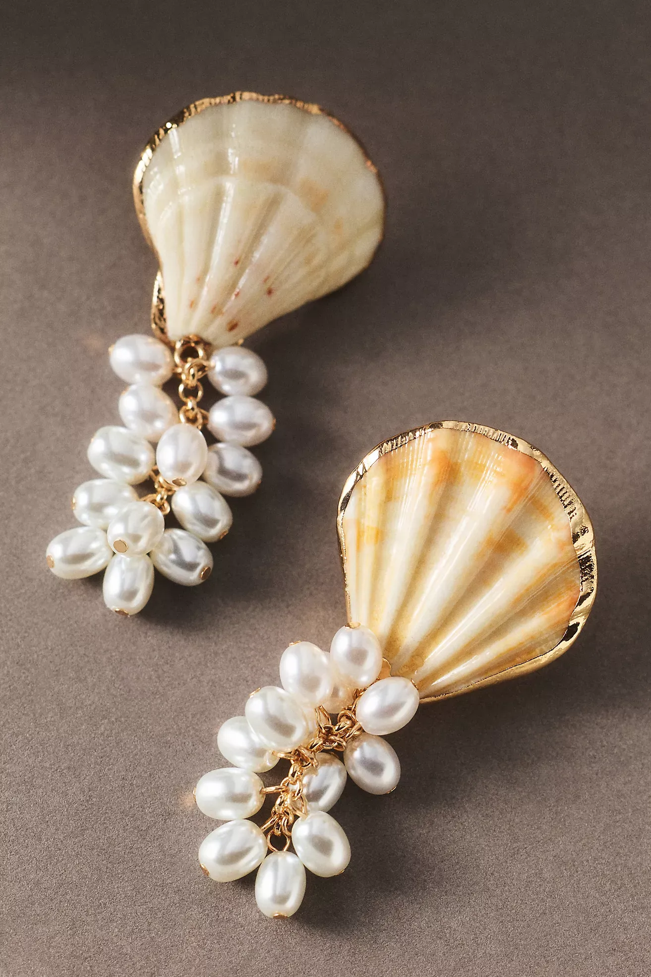 Shell and Pearl Drop Earrings