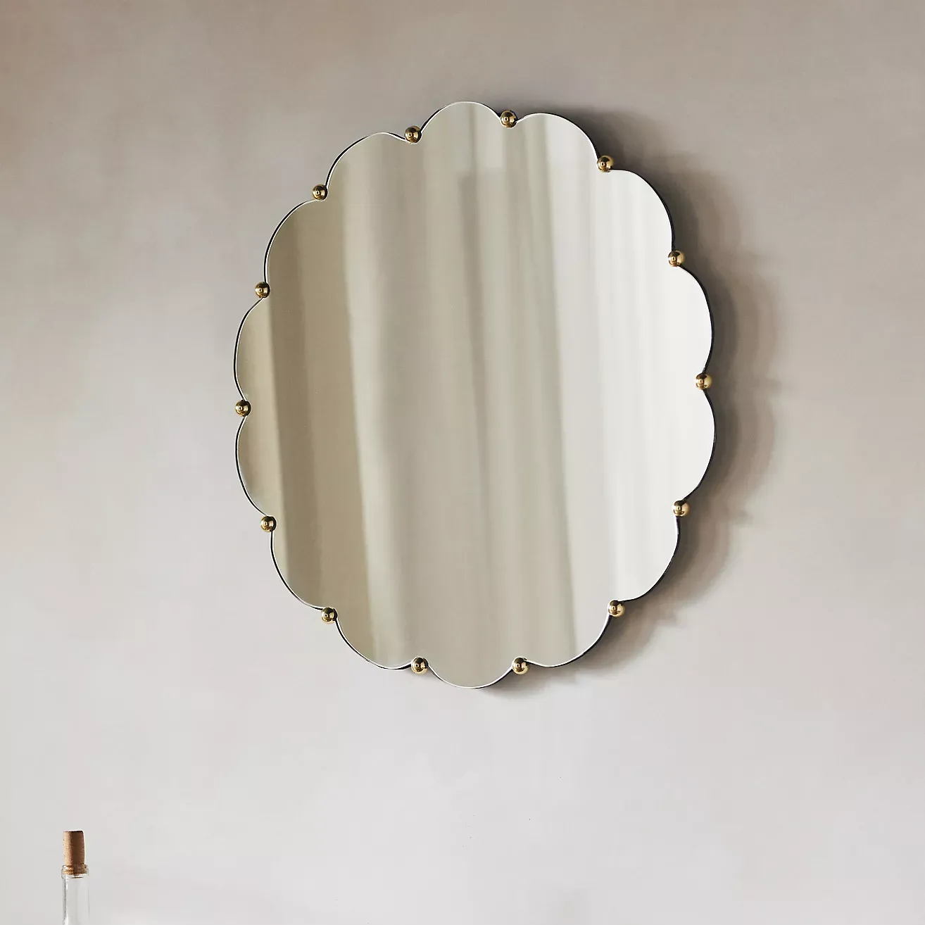 Cosette Brass Scalloped Round Wall Mirror