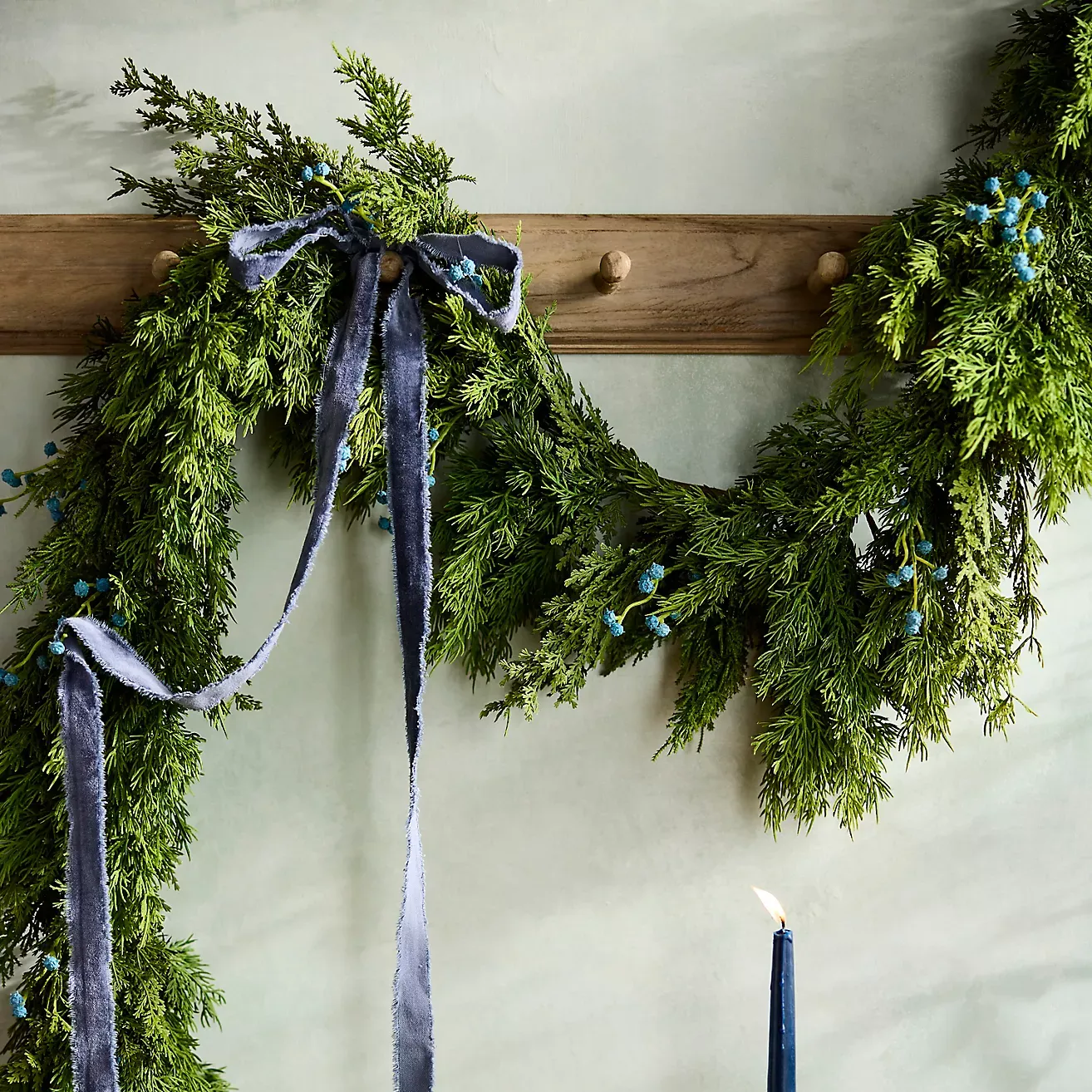 Faux Blue Berries Evergreen Garland, 108”
