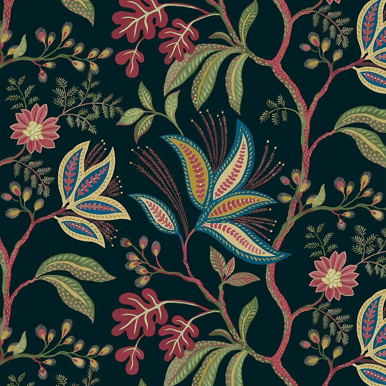 Bohemian Grey Tree Trail Botanical Wallpaper