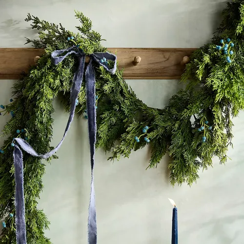 Faux Blue Berries Evergreen Garland