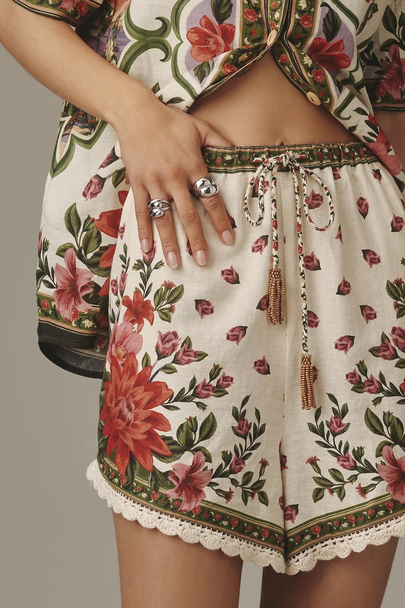 Farm Rio Wonder Rio Linen Blend Drawstring Shorts