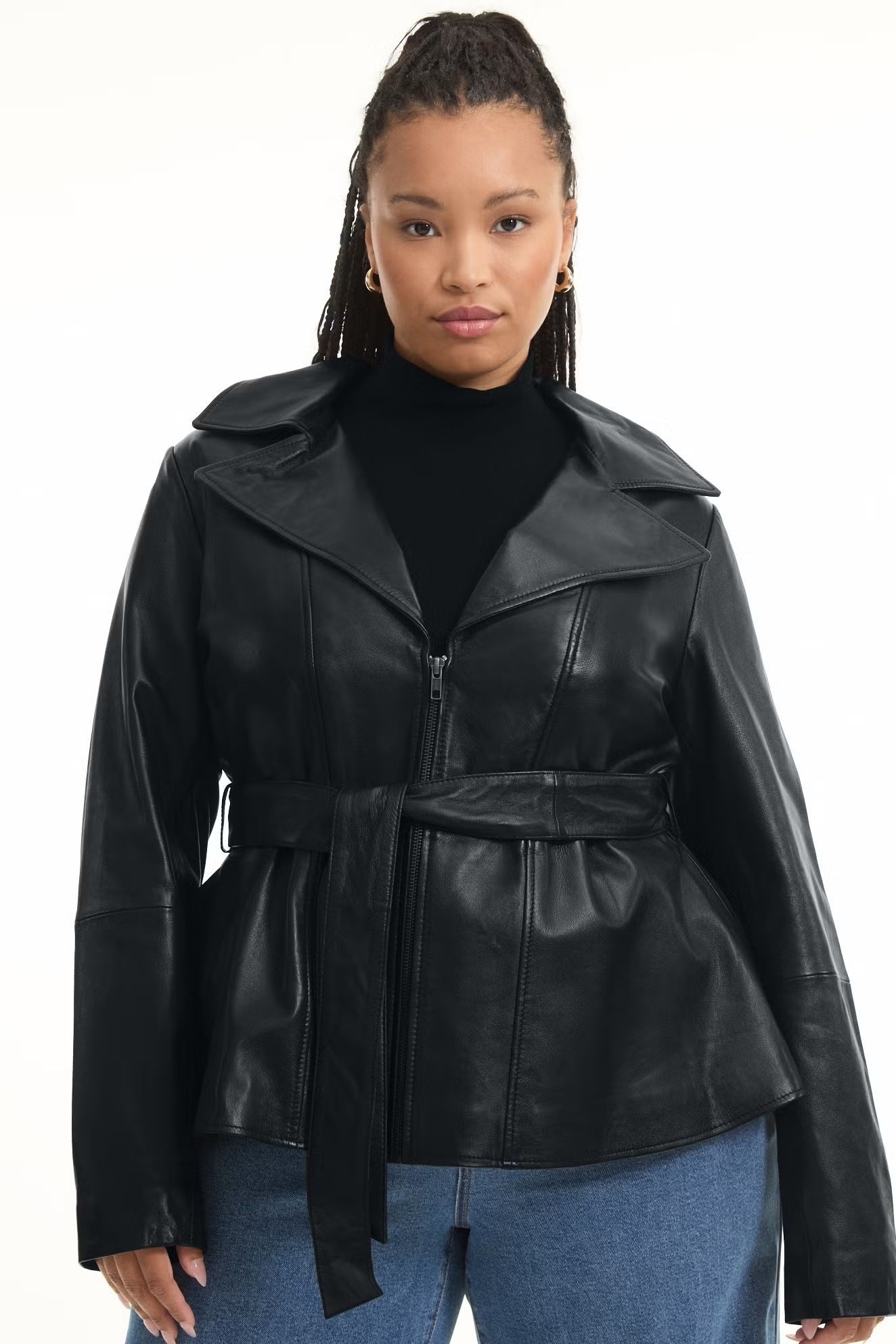 June &amp;amp; Vie High-Low Peplum Leather Jacket