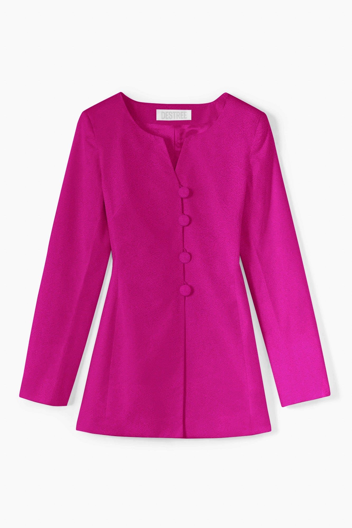Fuschia Crepe Fitted Shirt With Button Details - S