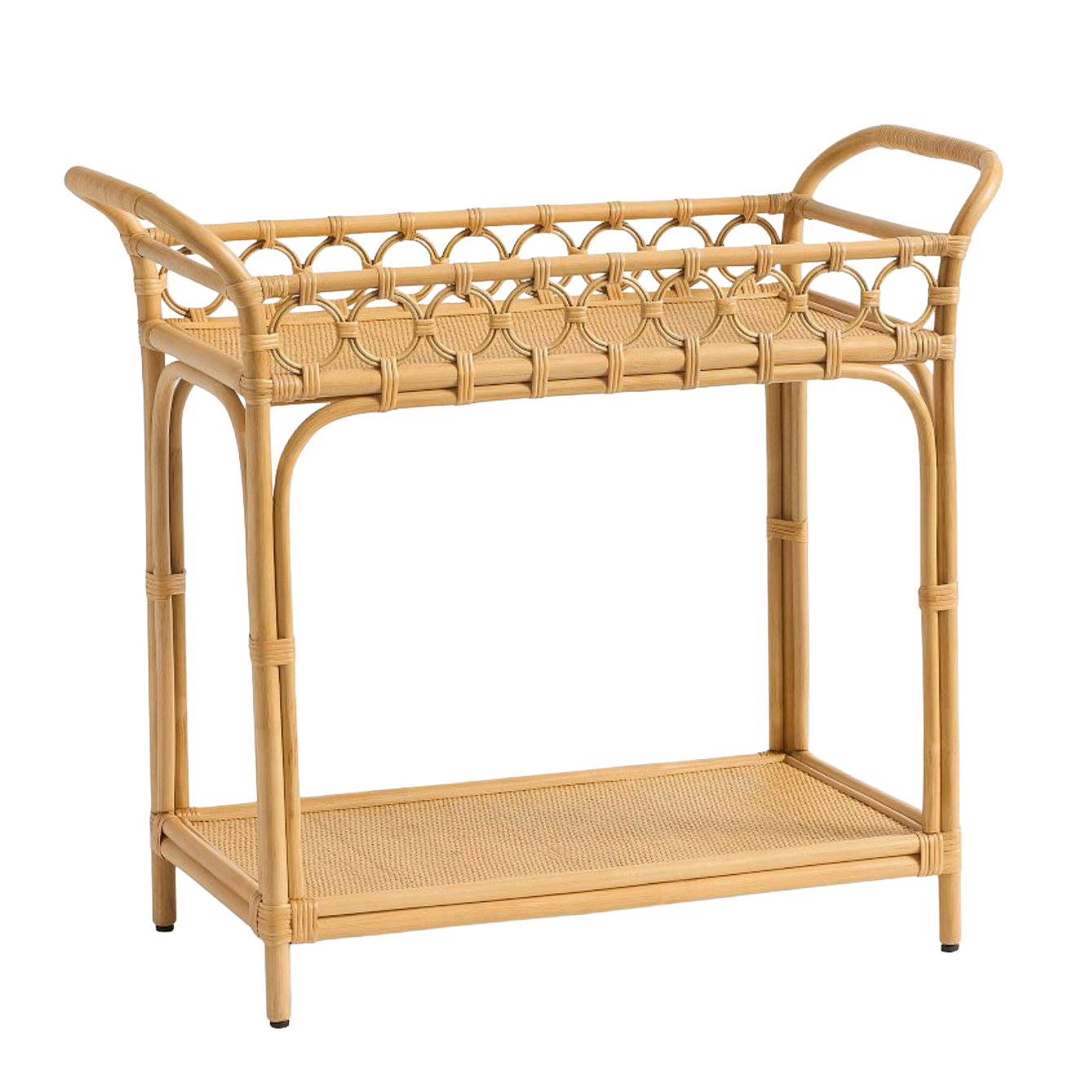 cane two-tier bar cart