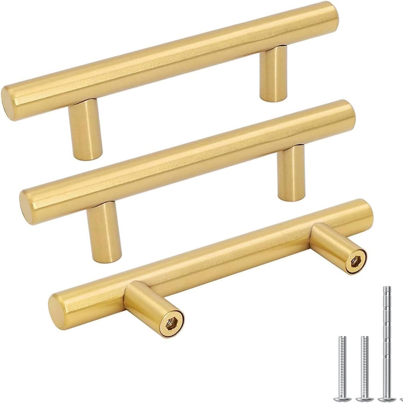 Goldenwarm 10 Pack Gold Cabinet Handles Brushed Brass Drawer Pulls Gold Cabinet Pulls 3 Inch - Kitchen Door Handles and Knobs Bathroom Bedroom Furniture Knobs Stainless Steel