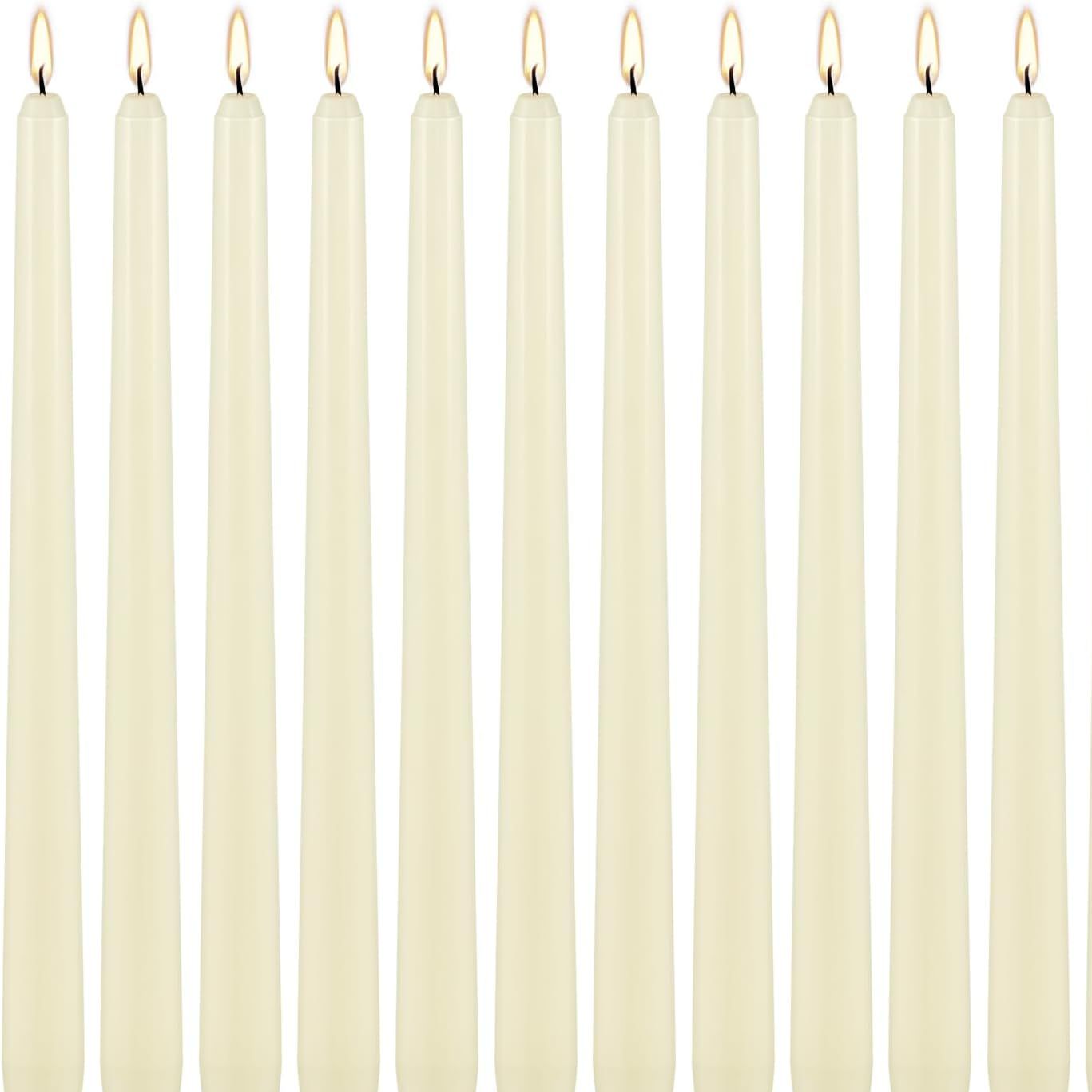 Ivory Taper Candle,12pack Unscented 10 Inch Taper Candles-Dripless and Smokeless-8 Hours Long Burning Dinner Candle, Ideal for Halloween Taper Candles, Weddings, Dinner,parties