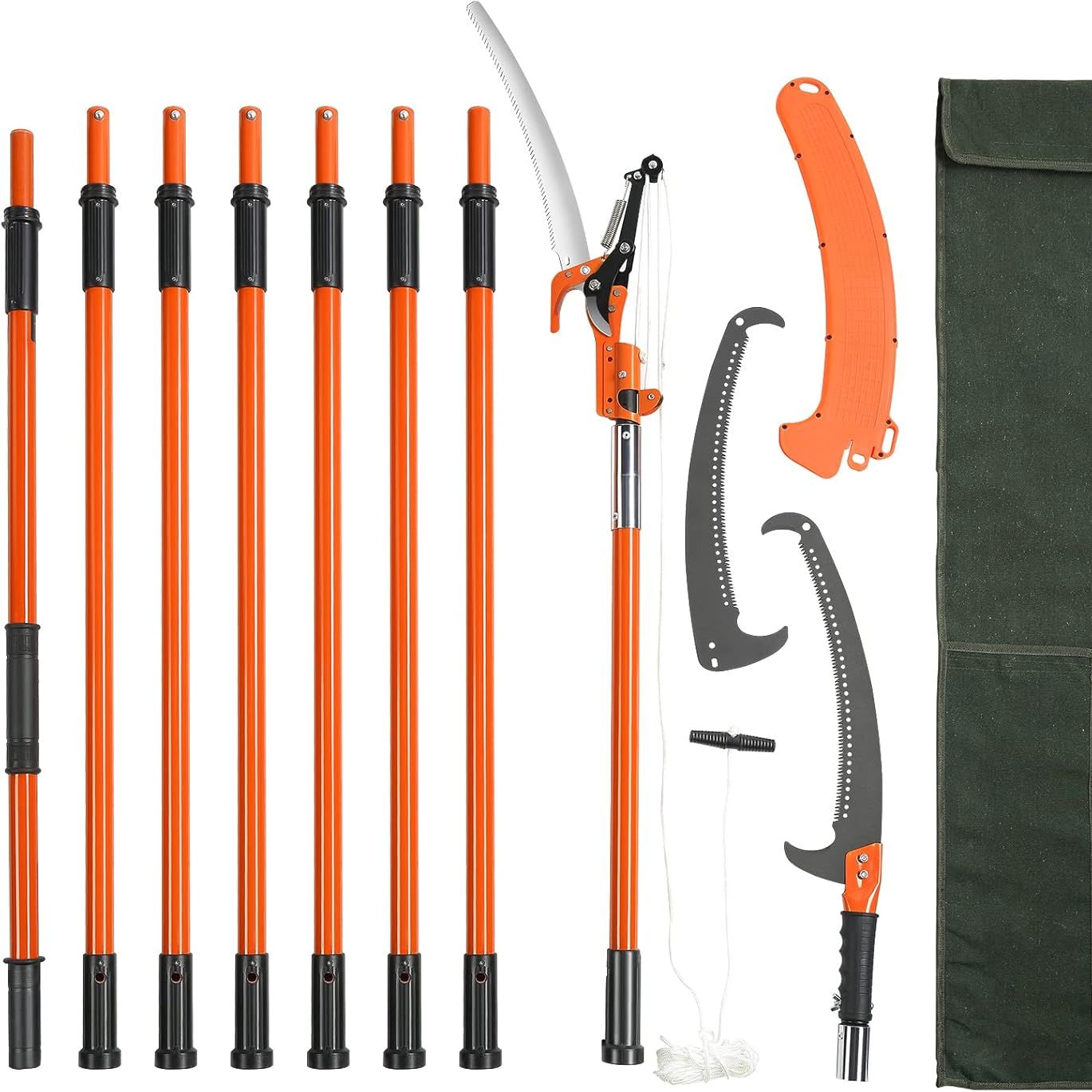 Vevor Manual Pole Saw, 7.3-27 Ft Extendable Tree Pruner, Sharp Steel Blade and Scissors High Branches Trimming, Branch Trimmer With Lightweight 8 Fiberglass Handles, for Pruning Palms and Shrubs