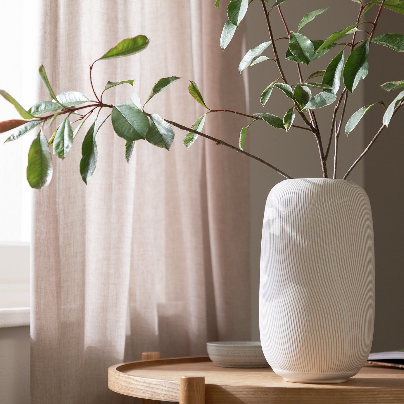 Habitat Large Ribbed Ceramic Vase - Natural