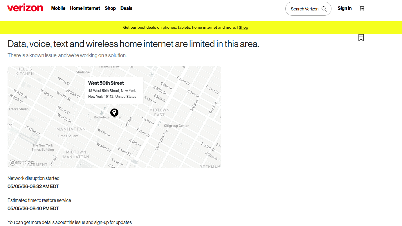 Verizon Status Checker website