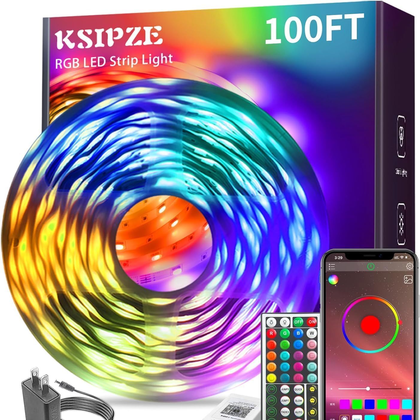 Ksipze 100ft Led Strip Lights Rgb Music Sync Color Changing Bluetooth Led Lights With Smart App Control Remote Led Lights for Bedroom Room Lighting Flexible Home D&amp;eacute;cor