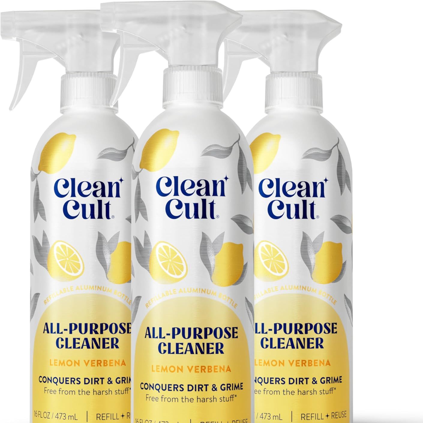 Cleancult - Lemon Verbena - All Purpose Cleaner - Refillable Aluminum Bottle - Cleaner Spray That Removes Dirty &amp;amp; Grime - 16 Oz - 3 Pack
