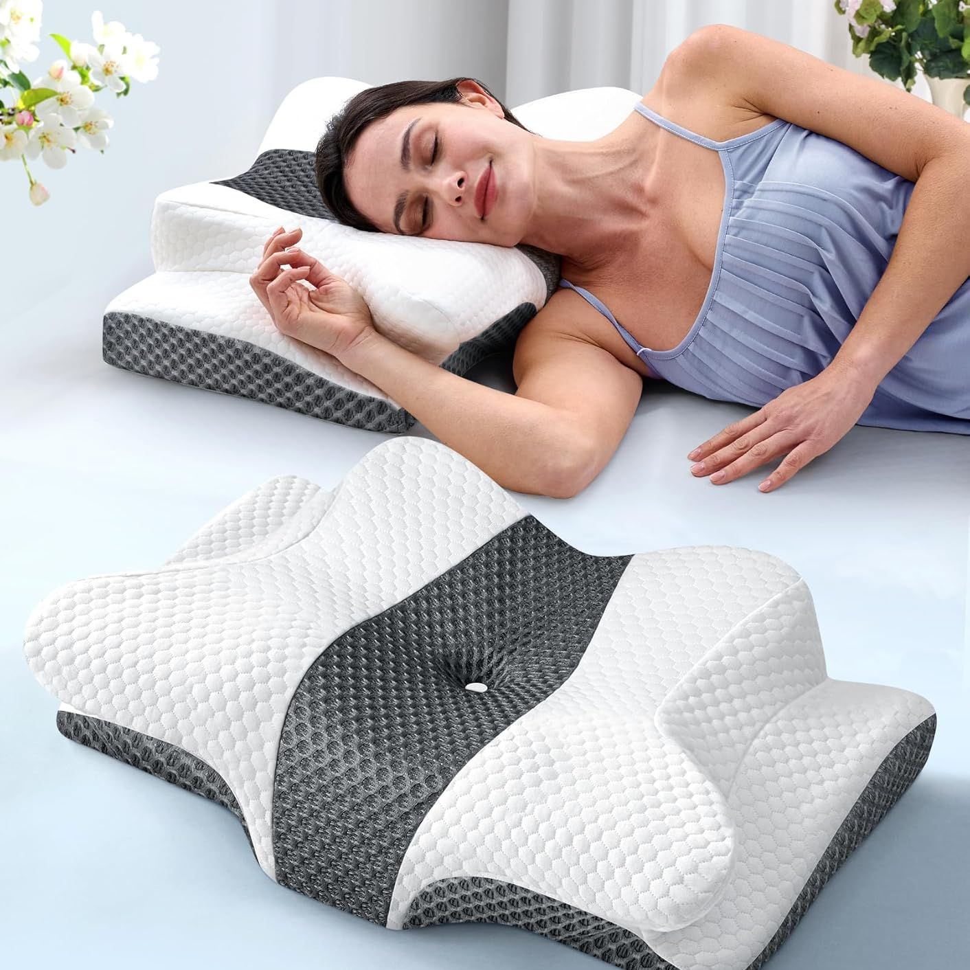 Sleep Doctor Approved Cervical Neck Pillow for Sleeping, Ergonomic Contour Side Sleeper Pillows for Adults, Cooling Orthopedic Pillow for Pain Relief Support, Memory Foam Pillows Back Stomach Sleepers