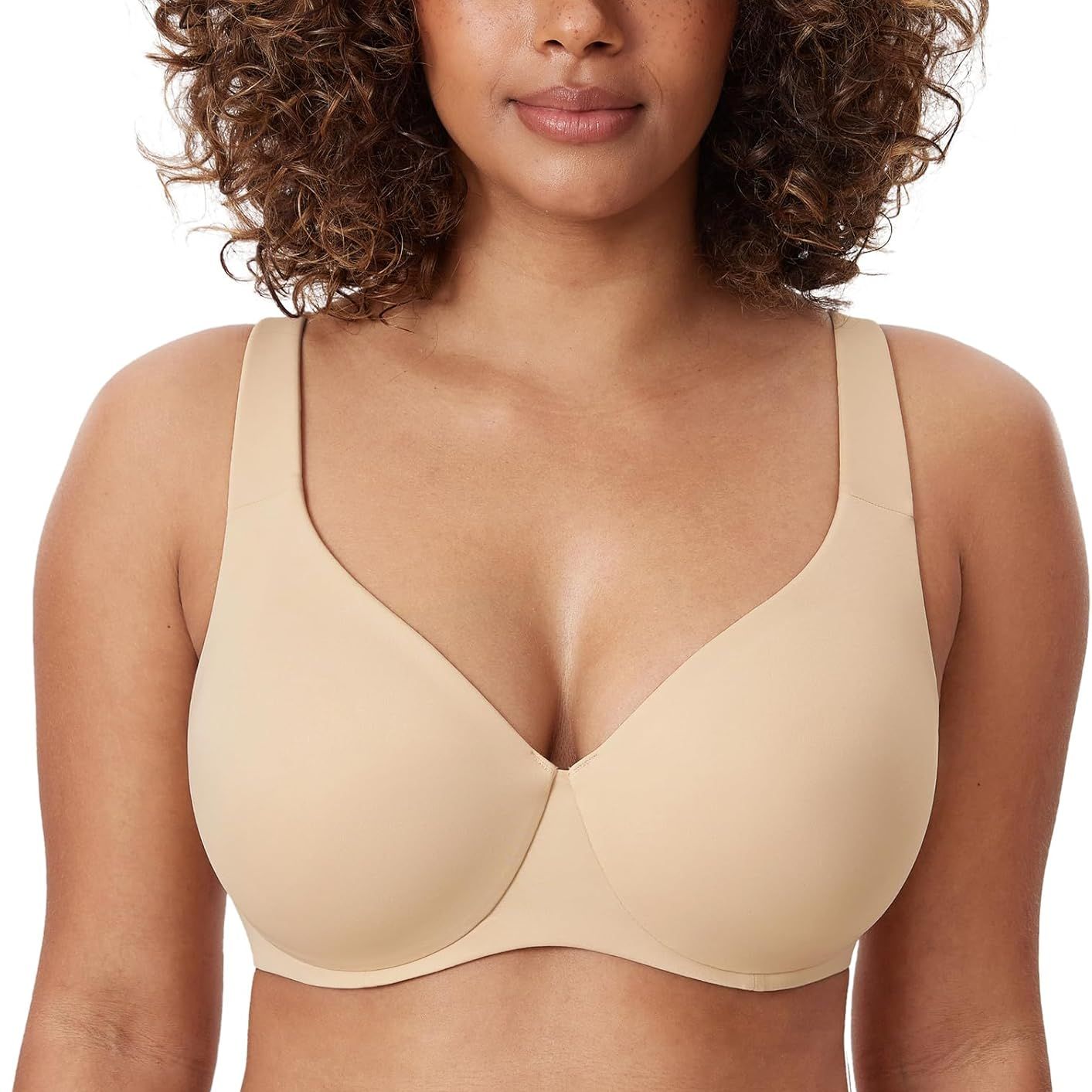 Delimira Women&#039;s Minimiser Bra Plus Size Non Padded Underwired Seamless Comfort Bras Light Oatmeal 34f