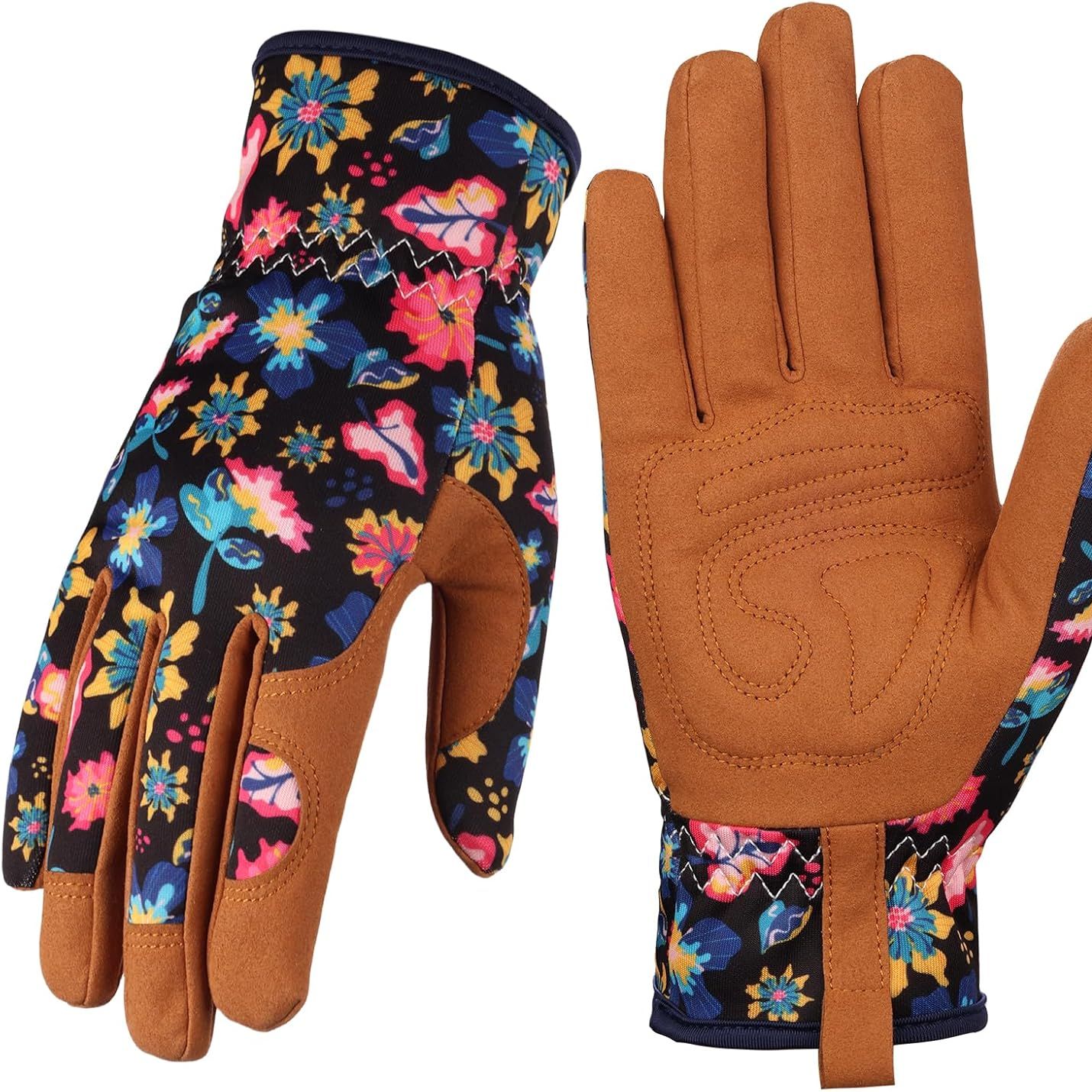 Leather Gardening Gloves for Women - Working Gloves for Weeding, Digging, Planting, Raking and Pruning (b-Blue) Medium