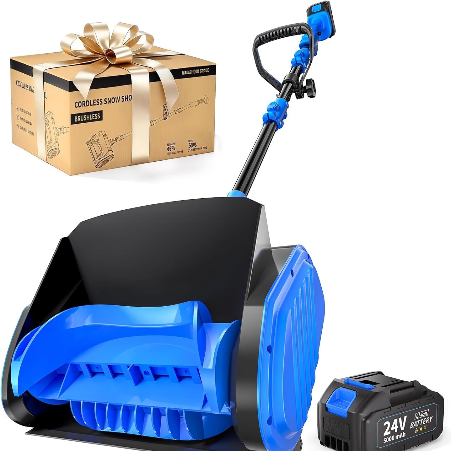Electric Cordless Snow Shovel, 14.4-Inch | 24v | 5.0ah Brushless Cordless Snow Blower With Battery and Charger, 26ft Throwing Distance, 5000rpm/min, Snow Removal for Driveway/steps/patio/sidewalk