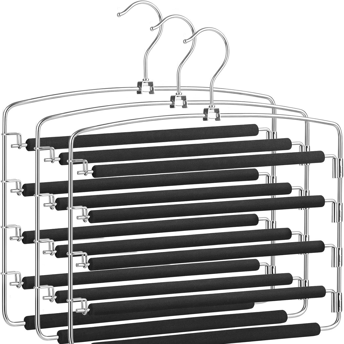 Songmics Trouser Hanger, Set of 3 Metal Clothes Hangers, Multiple Levels, Space Saving, Stable With Non-Slip Bars, Swivel for Jeans, Trousers, Ties, Belts Cri041bk