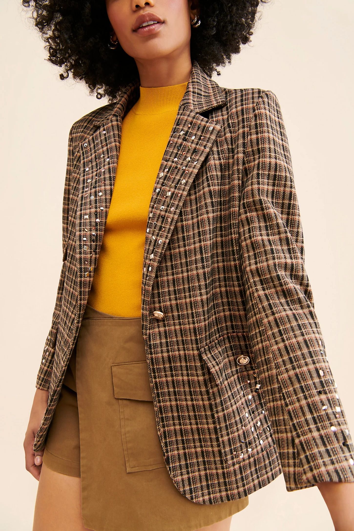 Re_Nuuly x Tricia Fix Embellished Plaid Blazer