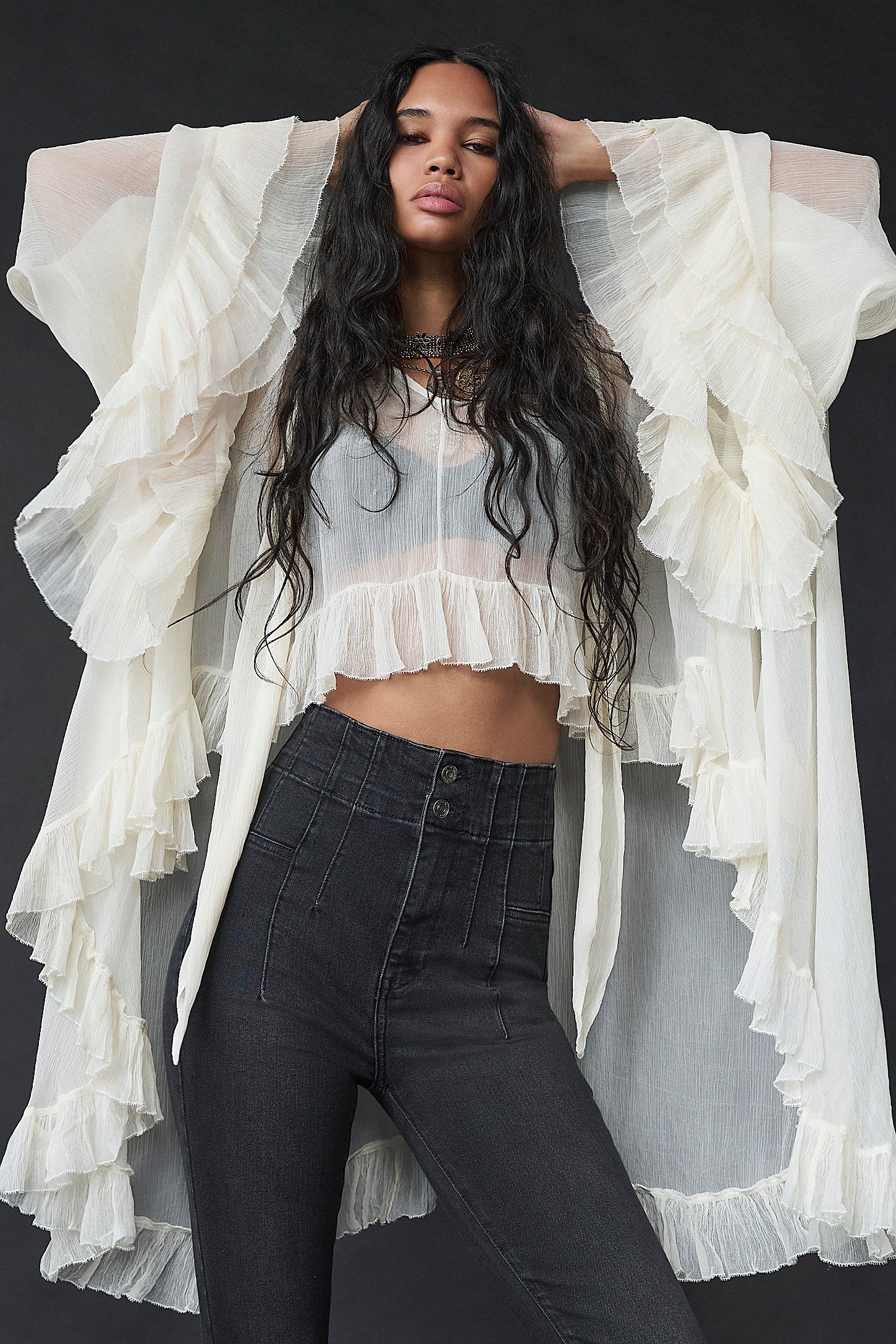 Free People Full Sleeve Frill Top