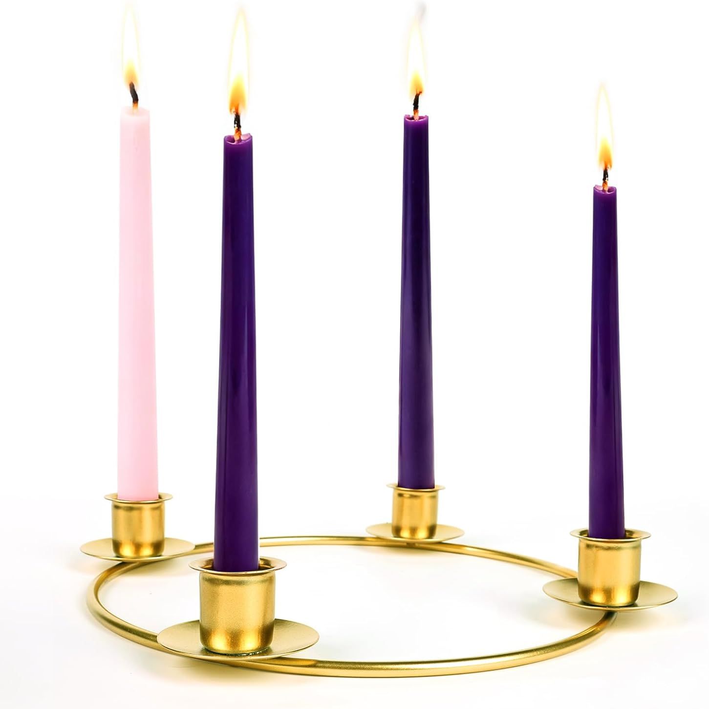 Advent Wreath Candle Holder, Christmas Candle Rings for Tapered Candles, Advent Wreath 4 Candle Holder for Christmas Festival Home Party Church Decor, Gold