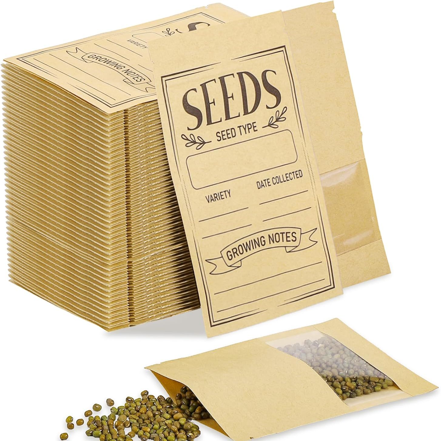 120 Pcs Seed Envelopes Packets Organizer 3.54 X 5.5 Inch Seed Storage Envelopes Resealable With Clear Window Seed Saver Bags for Flower Vegetable Seed Saving