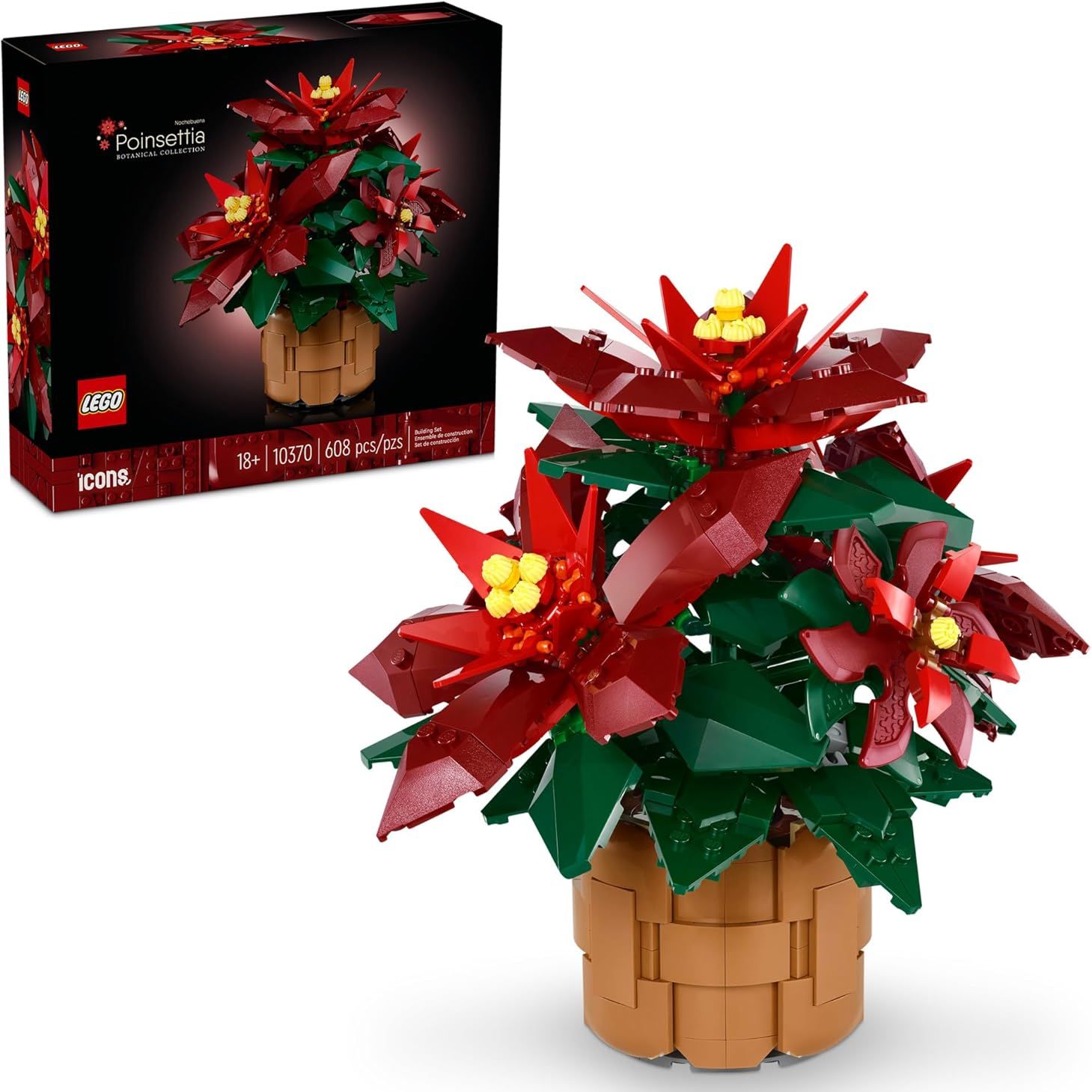 Lego Icons Poinsettia Building Sets for Adults - Artificial Flowers for Decoration - Christmas Flowers for Table Centerpiece - 10370
