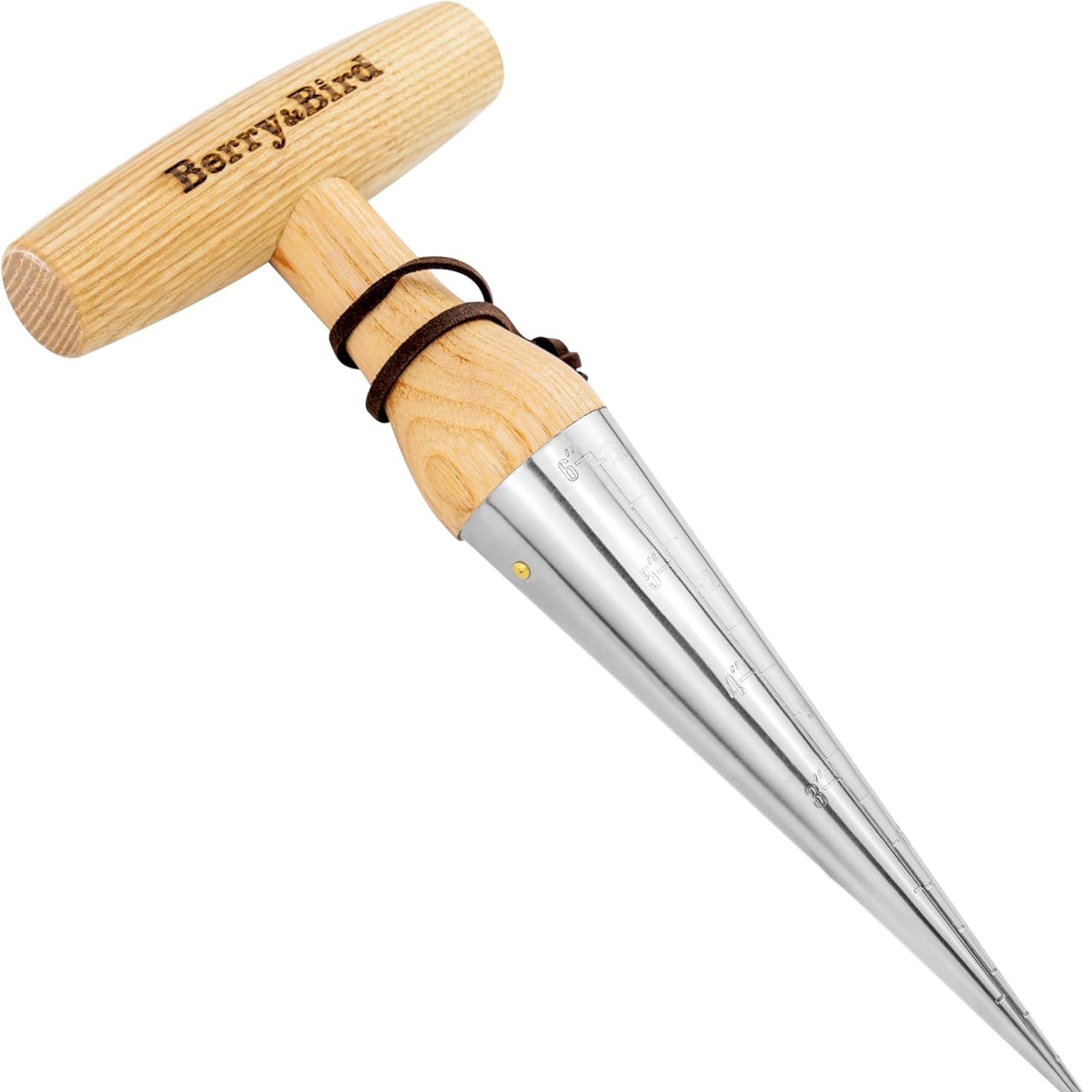 Berry&bird Hand Dibber, Stainless Steel Sow Dibbler With Wood Handle, Garden Hole Punch Dibbler Tool for Planting Seeds & Bulbs, Hand Held Bulb Planter for Planting Flowers Tulips, Daffodils, Dahlias