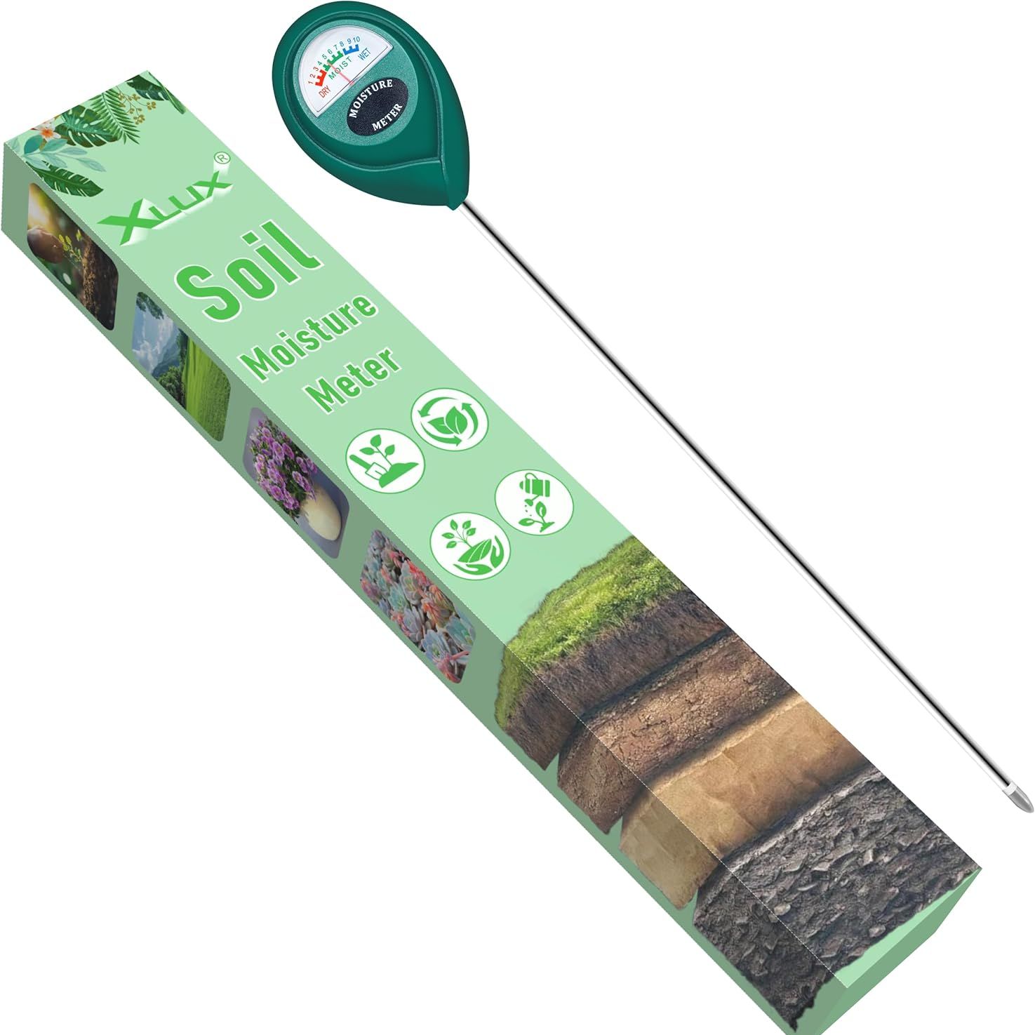 Xlux Long Probe Deep Use Soil Moisture Meter, Water Monitor Indicator Sensor, Hygrometer for Outdoor Indoor Large Pot Plants, Flower, Gardening, Farming