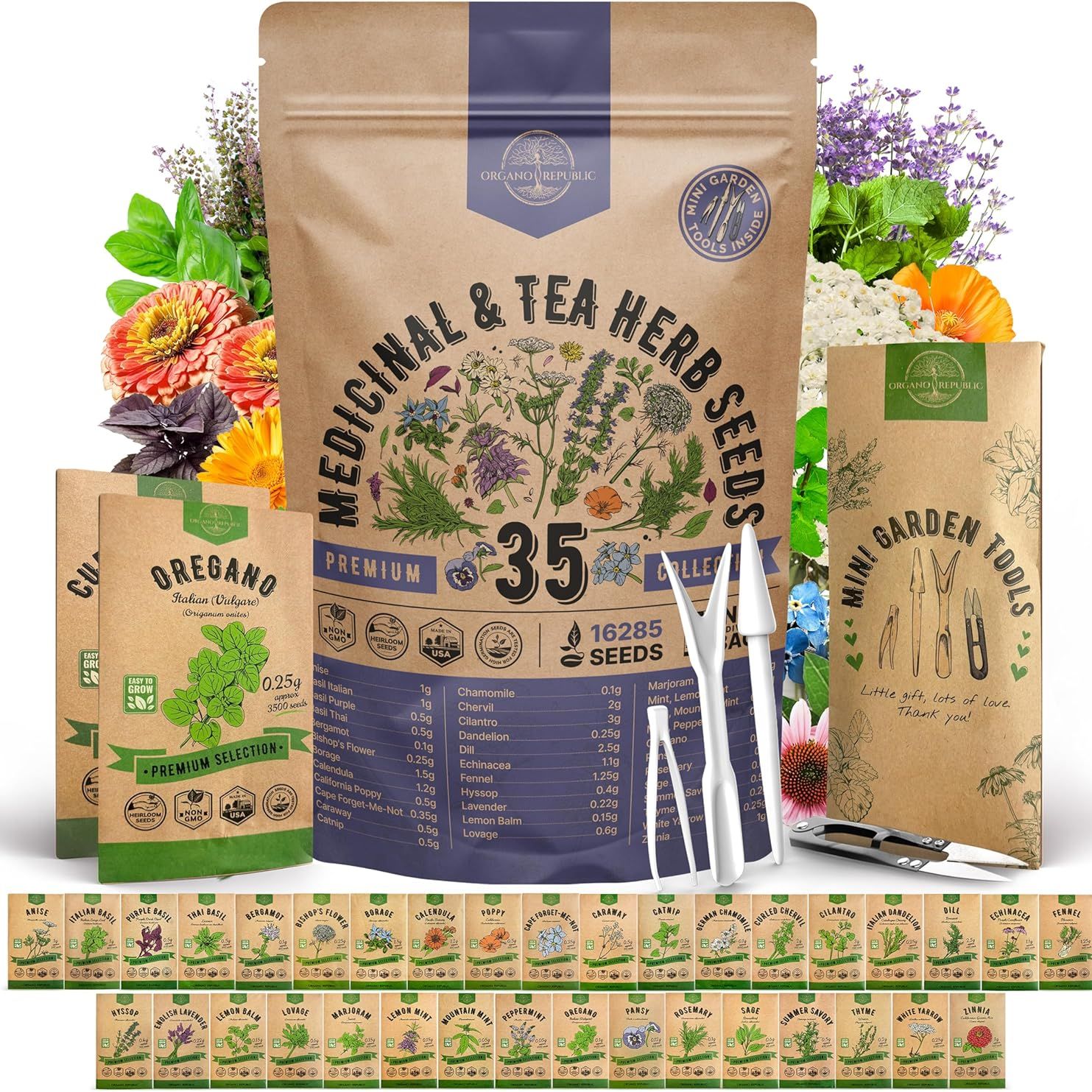 35 Medicinal &amp;amp; Tea Herb Seeds Variety Pack for Indoor &amp;amp; Outdoors. 16,335+ Non-Gmo Heirloom Garden Seeds: Anise, Bergamot, Borage, Cilantro, Chamomile, Dandelion, Rosemary Seeds &amp;amp; More