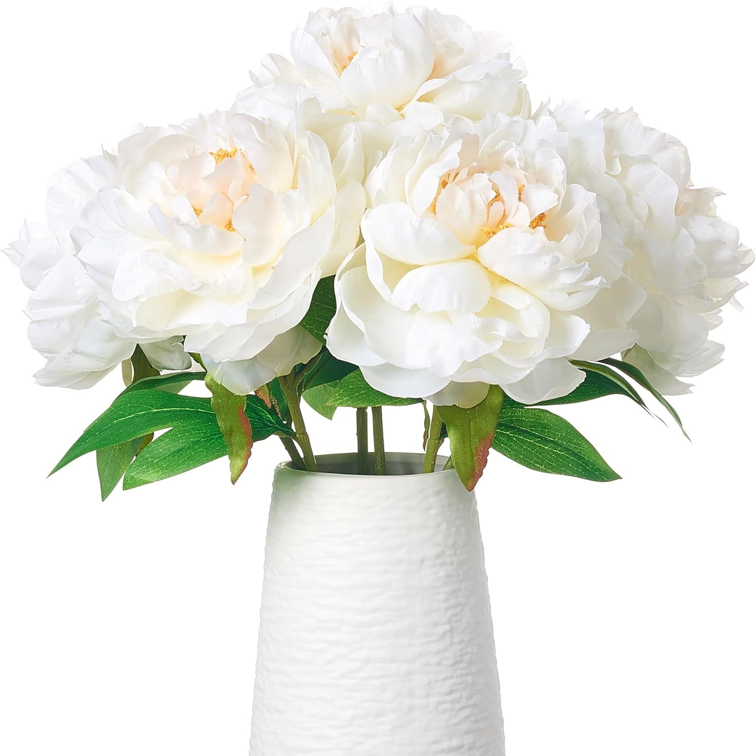Smalldu Ivory White Peonies Artificial Flowers, 6 Pcs 16 Inch Realistic Faux Silk Peonies Flowers for Vase Arrangements, Wedding Centerpiece, Home Decor Indoor Outdoor