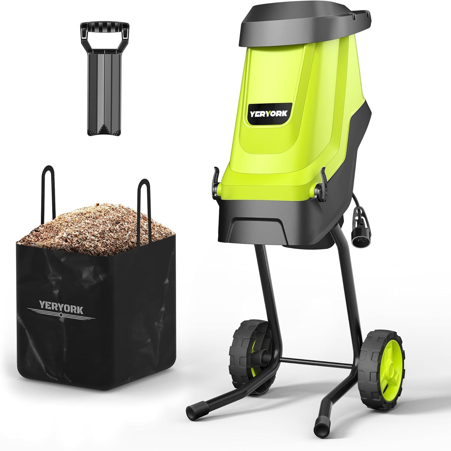 Yeryork Wood Chipper, 15-Amp 1.8" Cutting Diameter Electric Wood Chipper &amp;amp; Shredder With 50l Collection Bag, Efficient Mulcher for Easy Cleanup and Ideal for Yard Waste, Branches, and Leaves