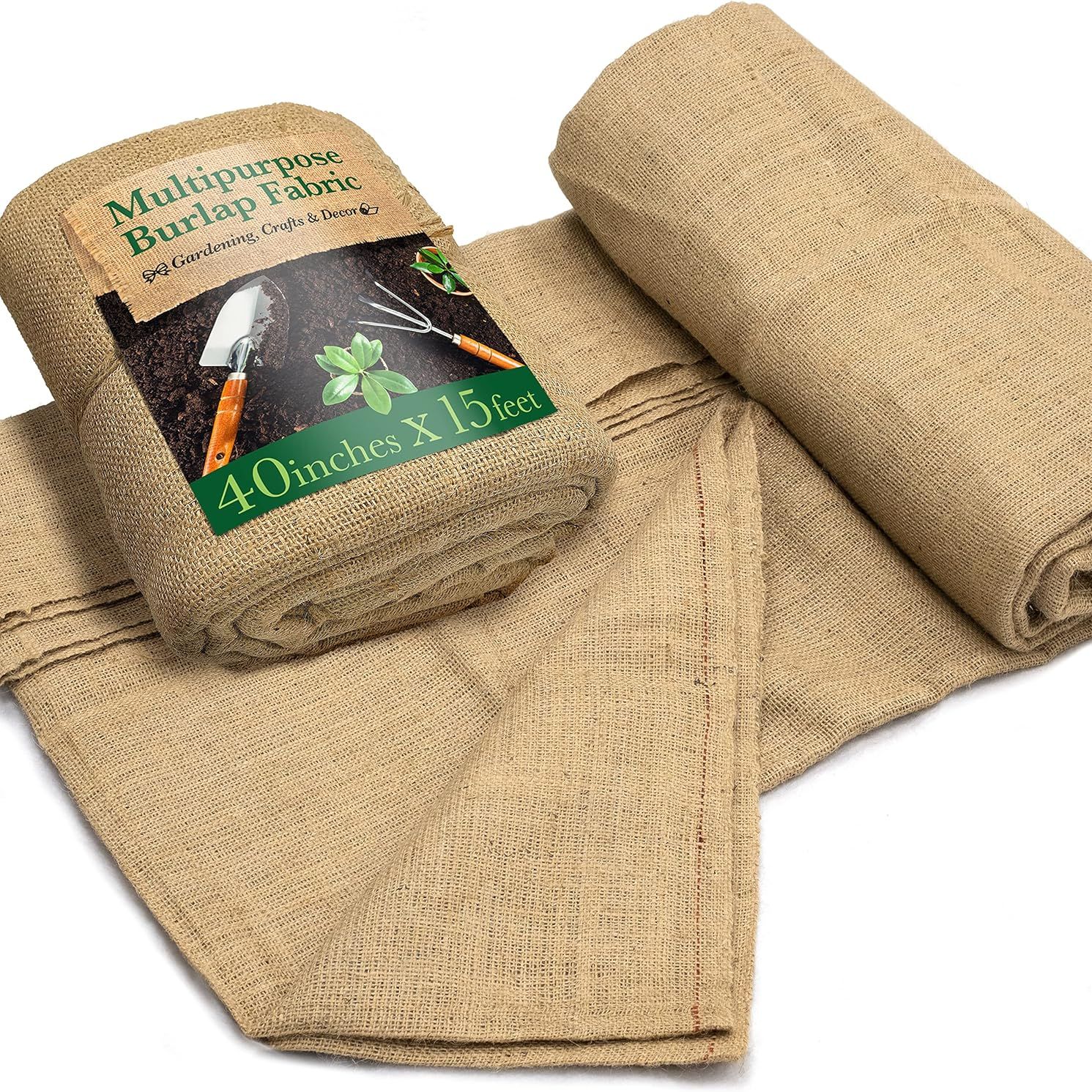 Burloptuous 40&quot; X15 Feet Gardening Burlap Roll - Multipurpose Natural Burlap Fabric, High Density Jute Fiber Material for Decorations, Center Pieces for Home, Rustic Party D&amp;eacute;cor