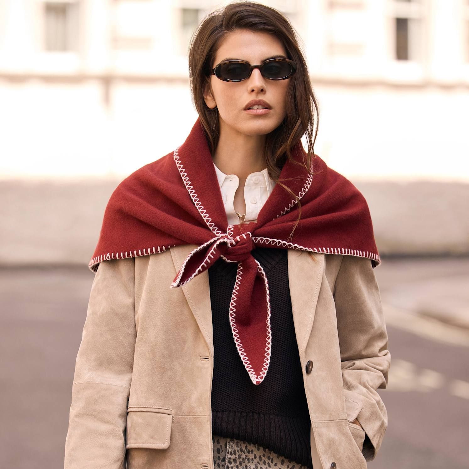 Burgundy Knit Stitch Detail Scarf